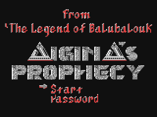 Aigina's Prophecy title screen for Commodore 64